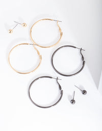Mixed Metal Stud Hoop Earring 4 Pack - link has visual effect only