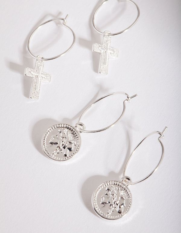 Silver Mixed Medallion Earring 6 Pack