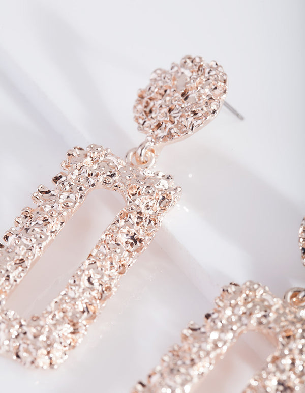 Rose Gold Textured Rectangle Earrings