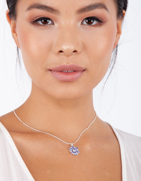 Lavender Faceted Crystal Flower Pendant Necklace