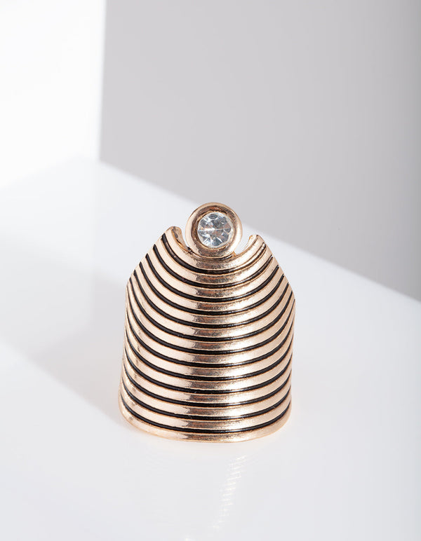 Black and Gold Fan Diamante Ring