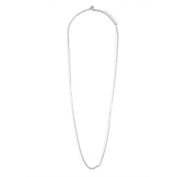 Silver Multi Row Diamante Chain Necklace