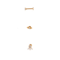 Gold Dainty Diamante Flat Black 3 Pack - link has visual effect only