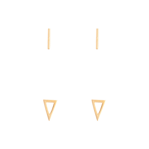 Gold Plated Sterling Silver Bar Geo Triangle Earring 2 Pack