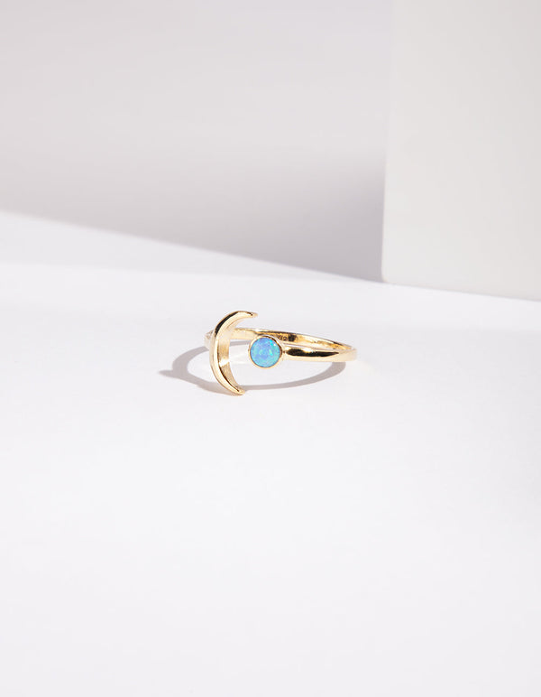 Gold Plated Sterling Silver Moon Synthetic Opal Ring