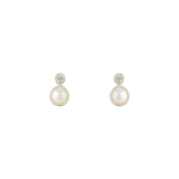 Silver Pearl Bottom Diamante Stud Earrings