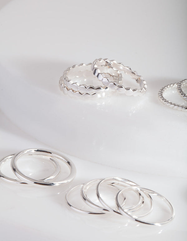 Silver Textured Stack Ring Pack