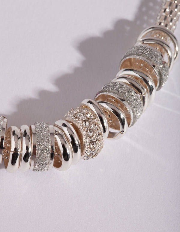 Silver Glitter Ring Chain Necklace