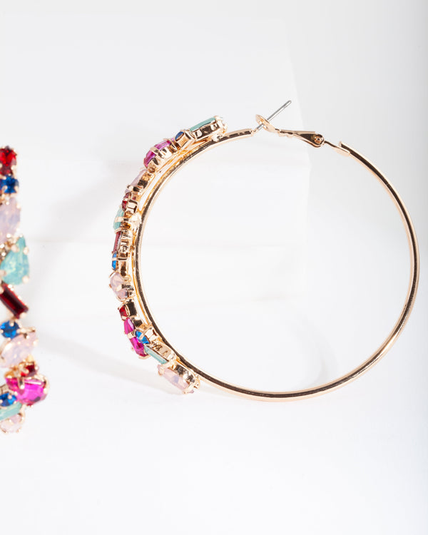 Gold Pastel Gem Hoop Earrings