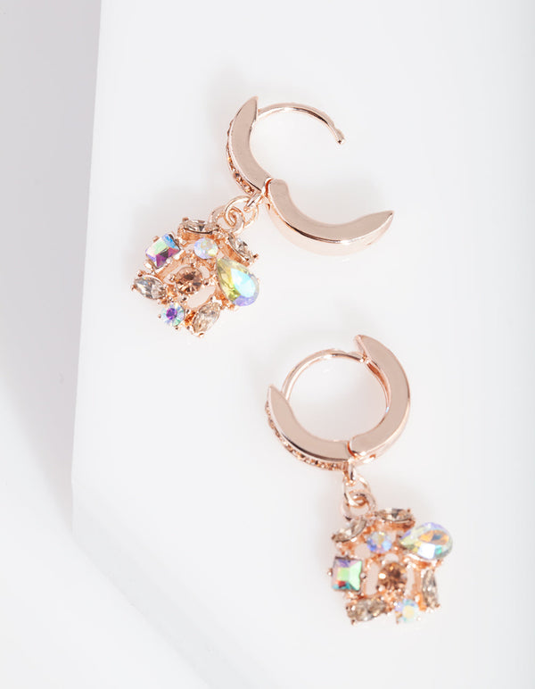 Rose Gold Diamante Cluster Earrings