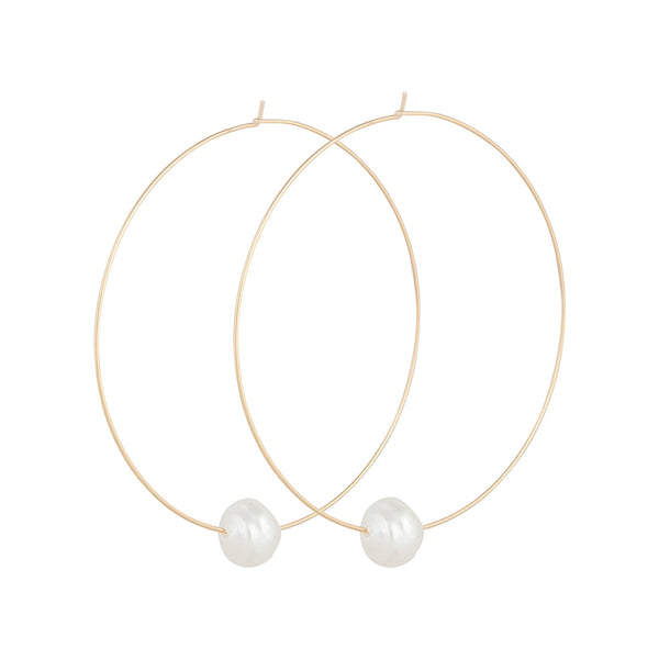Gold Hoop Pearl Charm Earrings