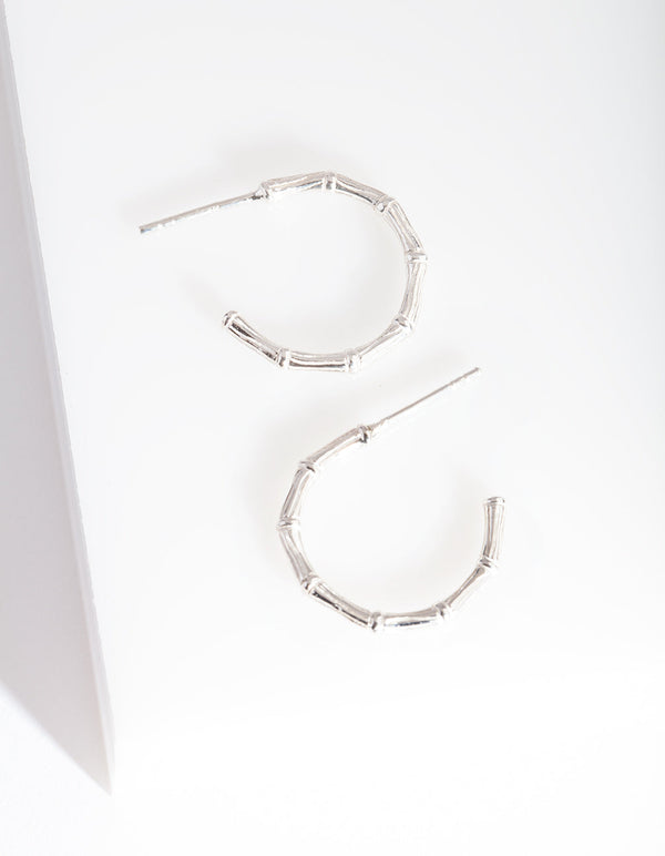 Sterling Silver Fine Bamboo Hoop Earrings