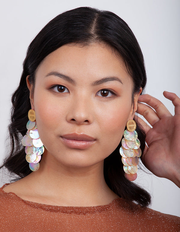 Reflective Shell Disc Earrings