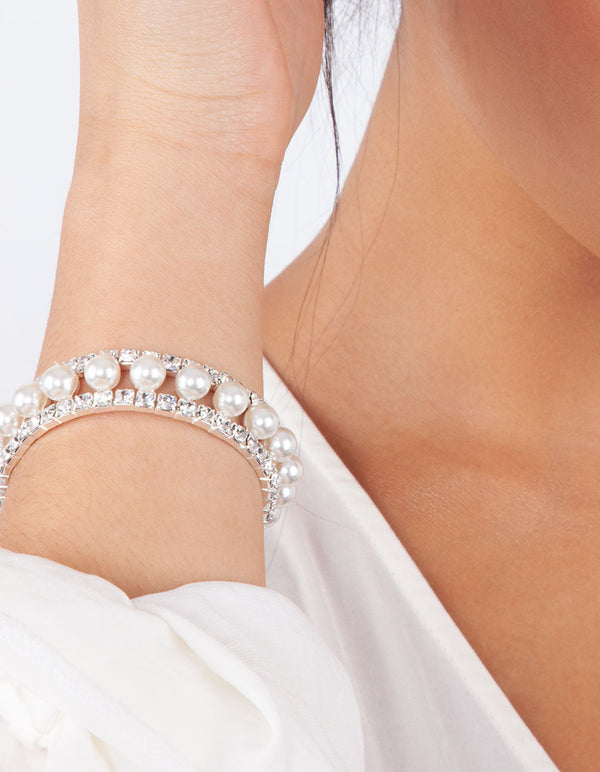 Pearl And Diamante Cupchain Stretch Bracelet