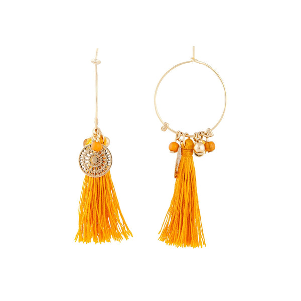 Gold Yellow Fine Charm Tassel Hoop Earrings