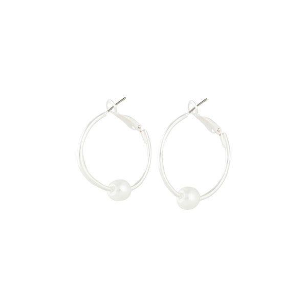 Silver Pearl Hoop Earrings