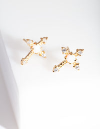 Gold Plated Sterling Silver Synthetic Opal Cross Stud Earrings - link has visual effect only
