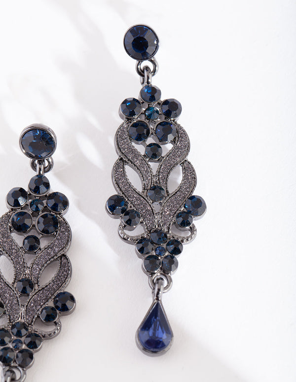 Gunmetal Blue Crystal Swirl Earrings