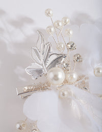 Silver White Fabric Flower Hair Clip - link has visual effect only