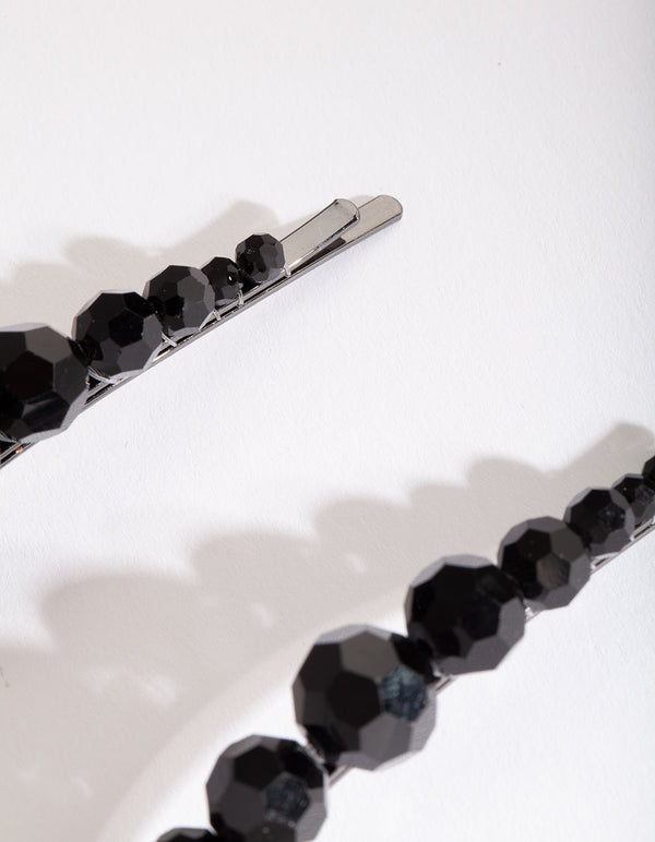 Black Glass Bead Hair Clip 2 Pack