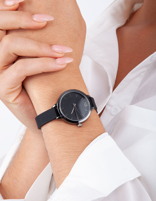 Black Skinny PU Strap Watch
