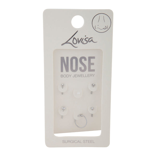 Silver Surgical Steel Mixed Nose Piercing 6-Pack