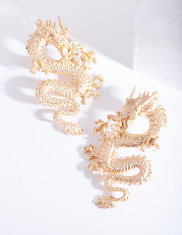 Gold Fire Breathing Dragon Earrings