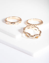Gold Diamante Chain Ring 3 Pack - link has visual effect only