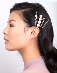 Gold Snake Pearl Hair Clip Pack - link has visual effect only